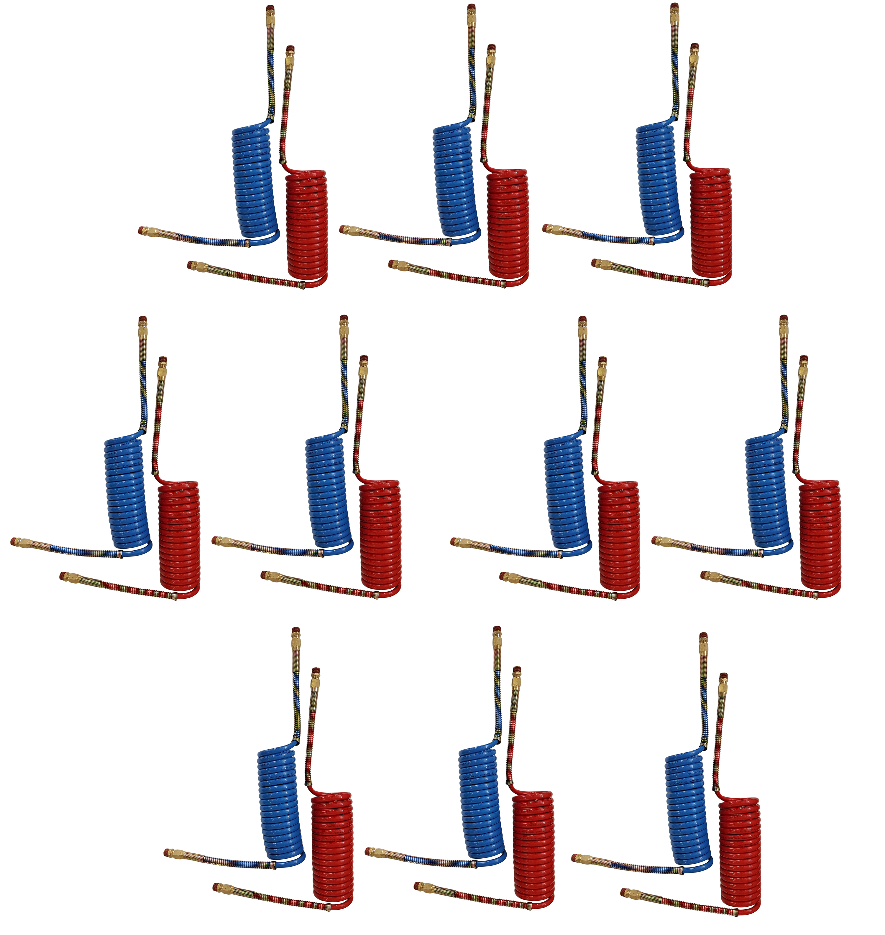 10 Set Trailer Brake Coiled Air Line Hose 15ft Red & Blue Replaces Velvac 022025