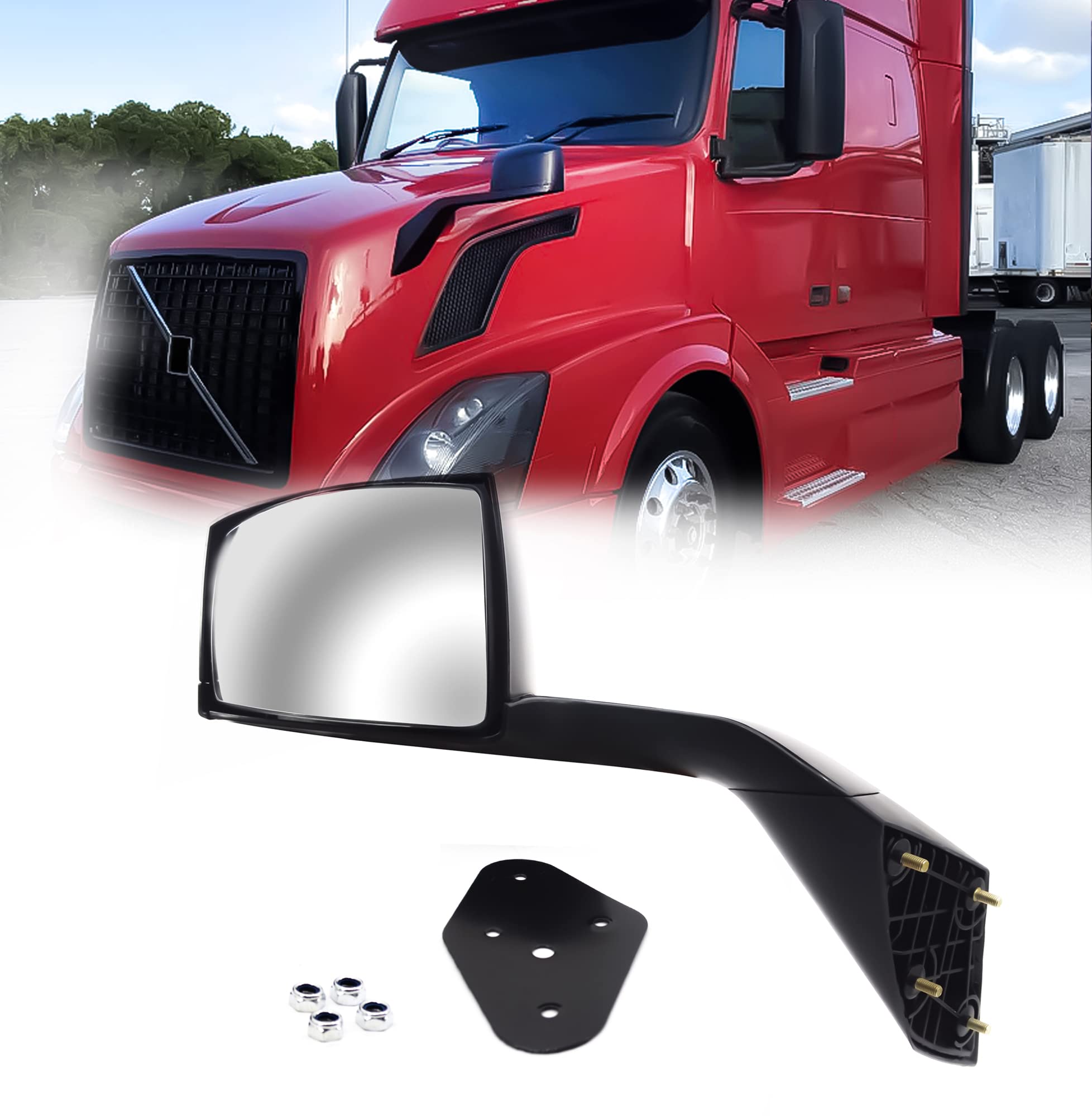 Chrome Hood Mirror (Volvo VNL 2003-2017) W/ Amber LED Arrow