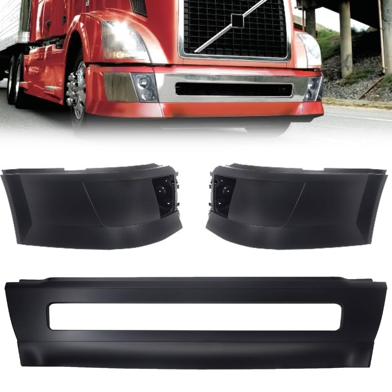 Corner Bumpers Set (with Fog Light Holes) Replacement for 2004-2015 Volvo VNL w